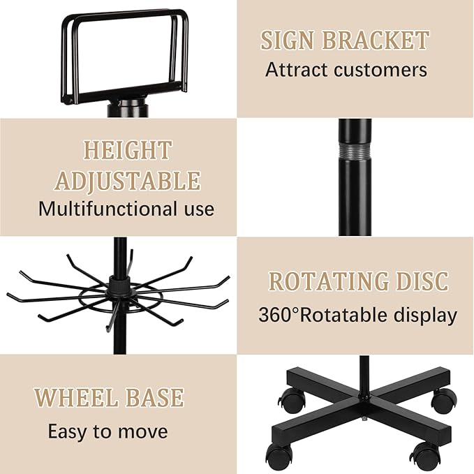 Exttlliy 5-Tier Metal Spinning Display Stand Rack