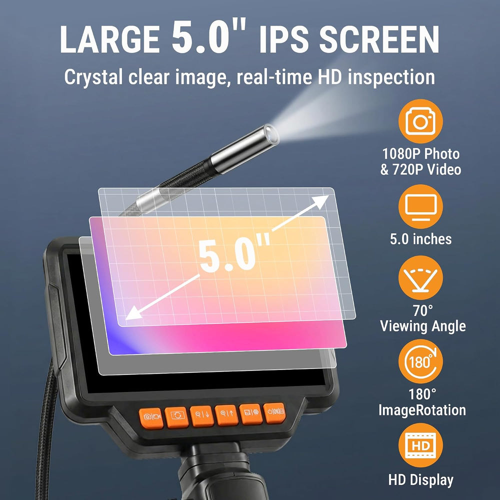 Articulating Borescope Camera, 8mm Borescope Endoscope with 5" IPS Scree...