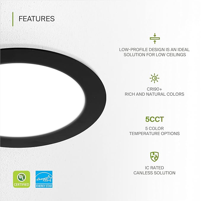 ASD 6 Pack LED Recessed Lighting 6 Inch 15W, 5 CCT 2700K-5000K CRI90+, IC Rated