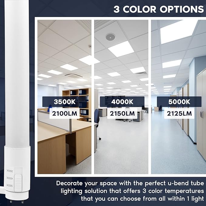 Luxrite U Bend LED Tube Light, T8 T12, 3 Colors 3500K | 4000K | 5000K, 2100 (...