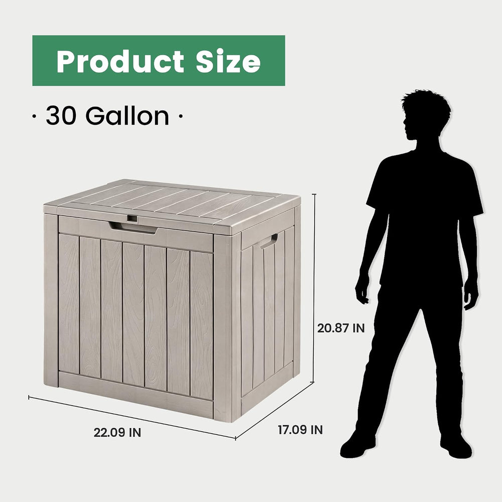 30 Gallon Outdoor Storage Box, Waterproof Resin Deck Box with Side Handles, L...