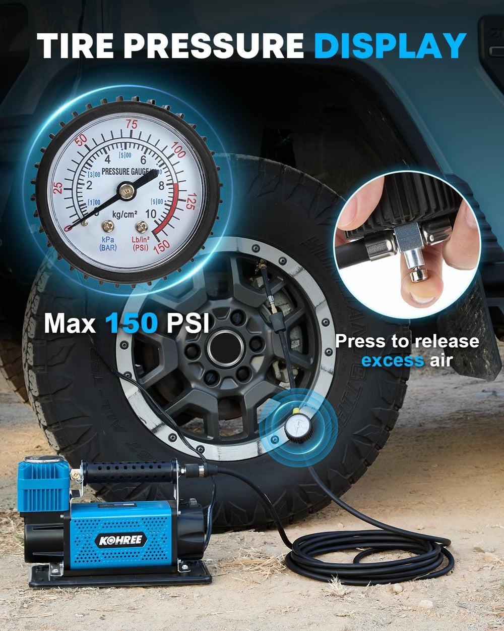Kohree 12V Air Compressor, 7.06 CFM Fast Tire Inflator, Heavy Duty
