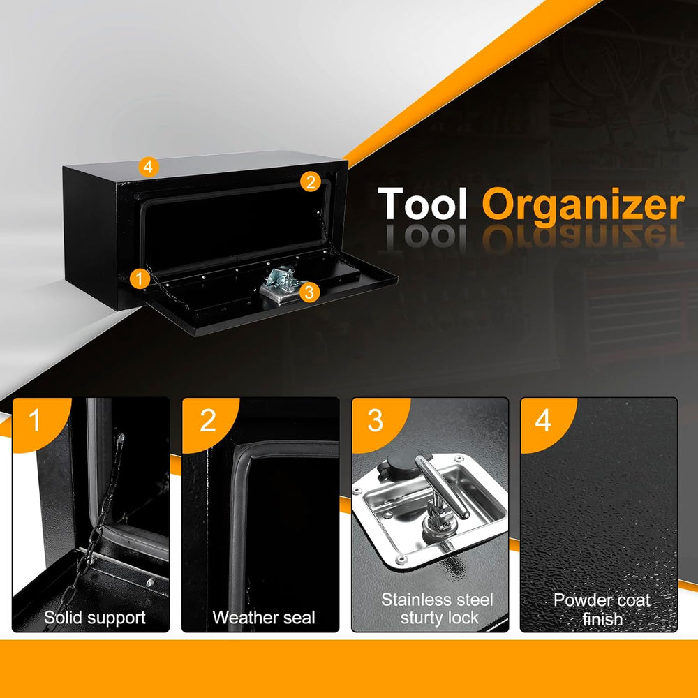 Underbody Truck Box Steel Storage Tool Box,27.5 x 10.5 x 10 Tool Chest Organi...