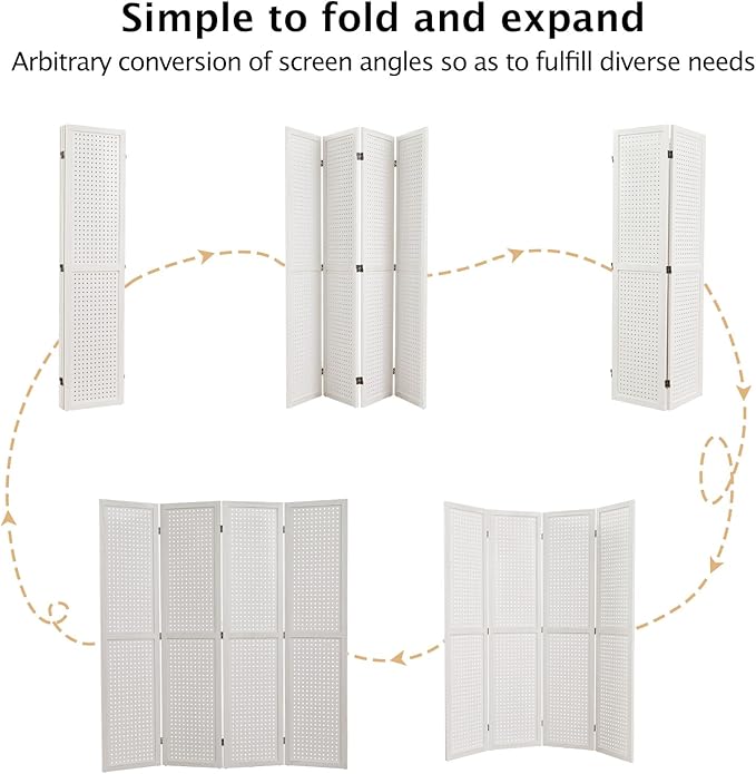 Room Divider Freestanding Folding Pegboard Privacy Screen 4-Panel Display Stand