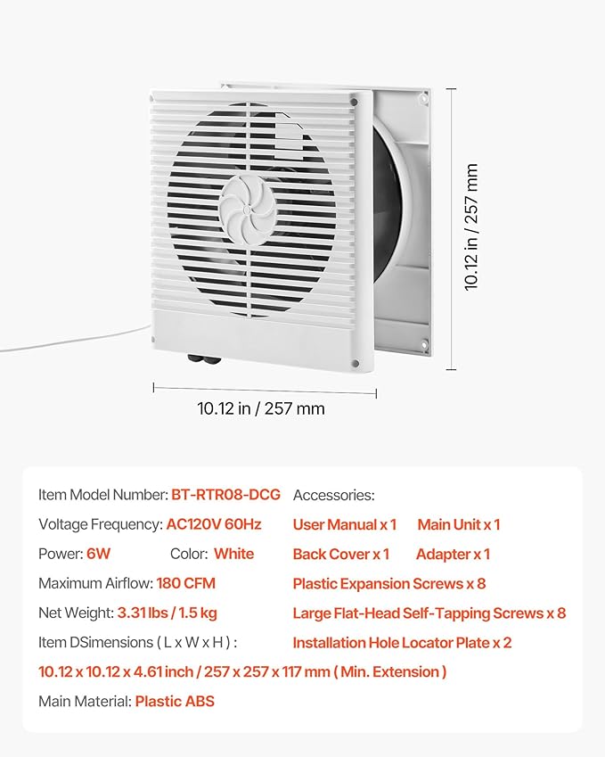 VEVOR Room to Room Fan, Two-Way Airflow Through-the-Wall Fan 8"
