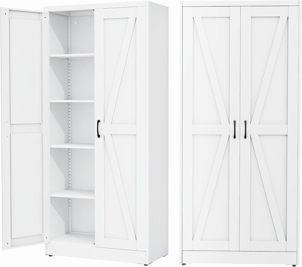 Ckzbx White Metal Cabinets with Doors and Shelves, 71" H Storage Cabinet...