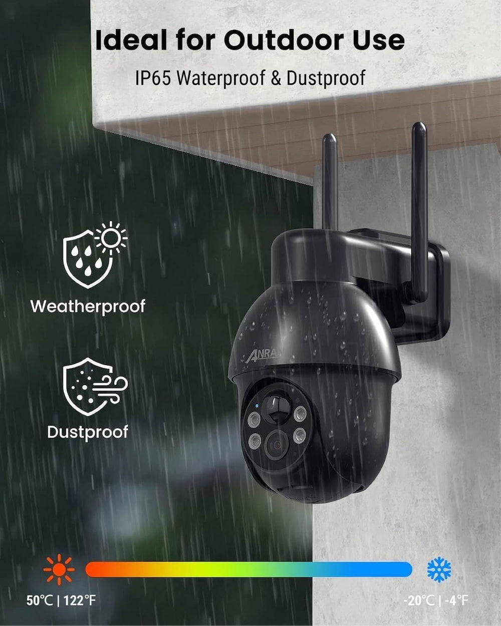 ANRAN Solar Security Camera Outdoor Wireless 360° PTZ 2K Video Fit Alexa