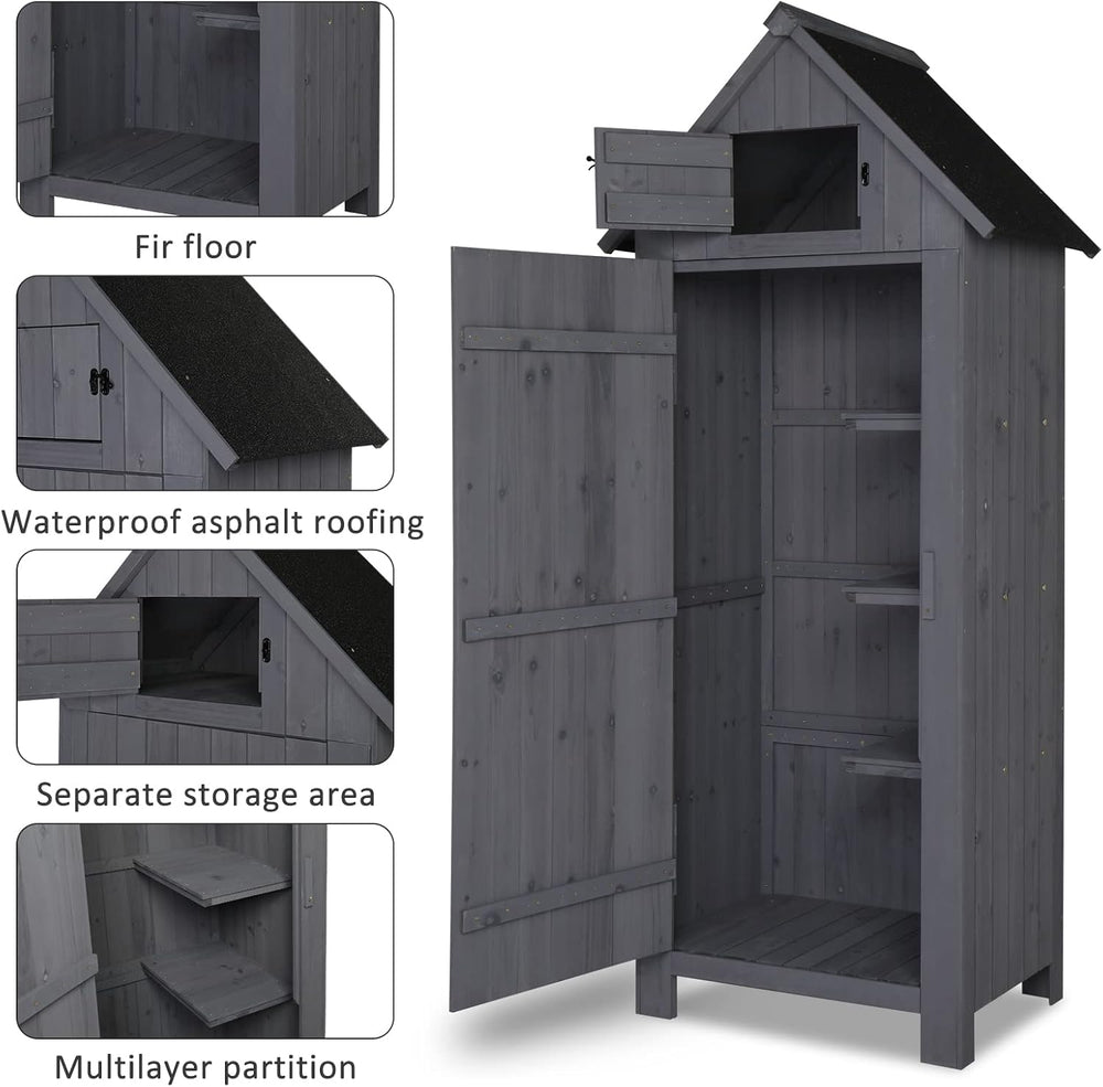 Outvita Outdoor Storage Shed, 70 Inch, Grey