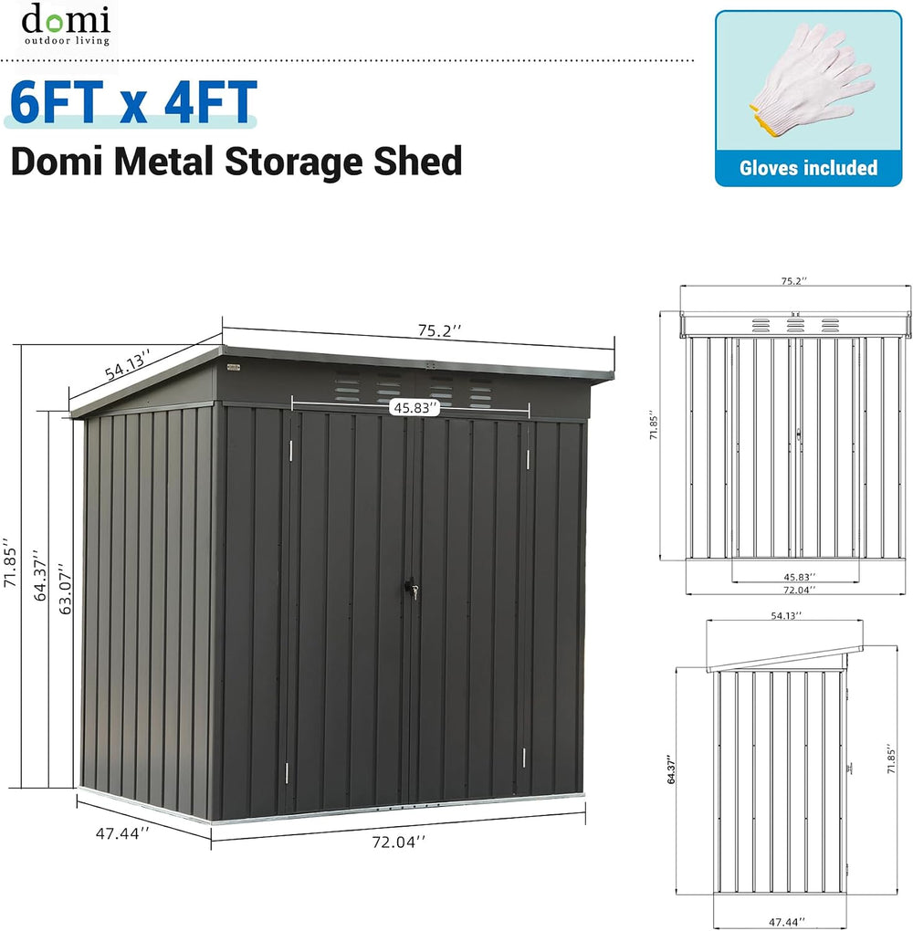 Domi Outdoor Storage Shed 6x4 FT,Metal Outside Sheds&Outdoor Storage Galv...