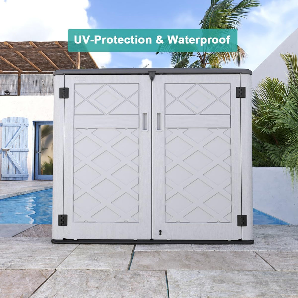 KINYING Horizontal Outdoor Storage Shed,47 Cu.ft Resin Outdoor Storage Cabine...