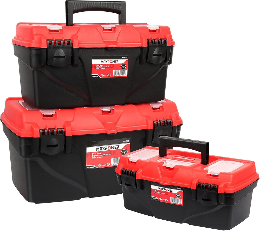 MAXPOWER 3-Piece Tool Box Set 13" 15" 17" Portable Tool Storag...