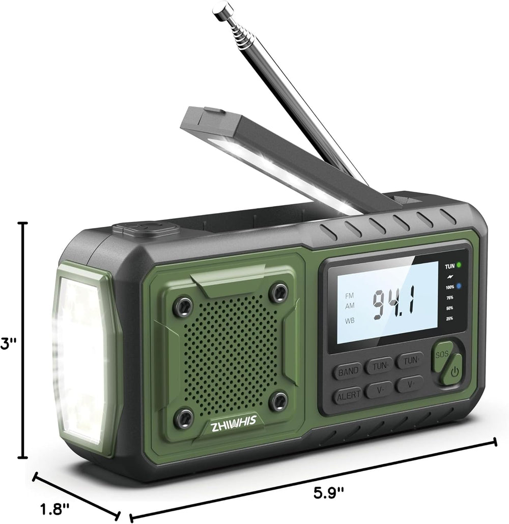 ZHIWHIS Emergency Radio, NOAA Weather/AM/FM Portable Hand Crank Solar Radios ...