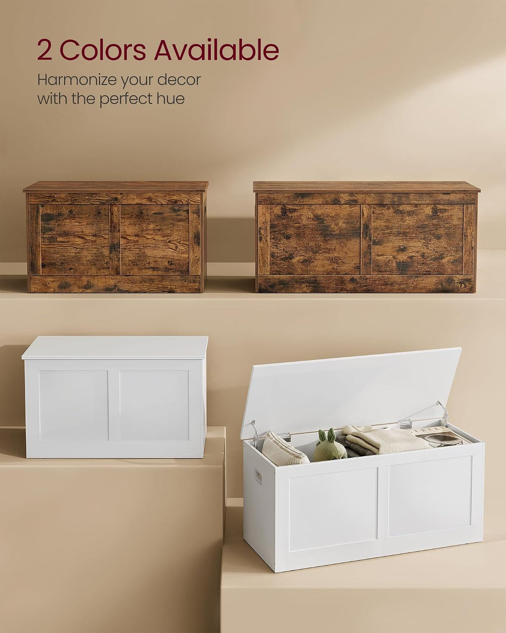 VASAGLE Storage Chest with 2 Safety Hinges, 15.7 x 39.4 x 18.3 Inches