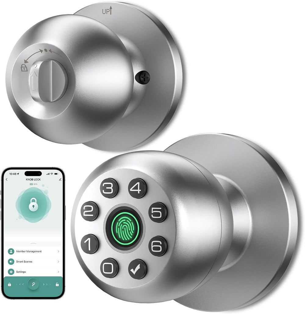 HEI LIANG Fingerprint Door Lock, Biometric Smart Door Knob.Polished Silver