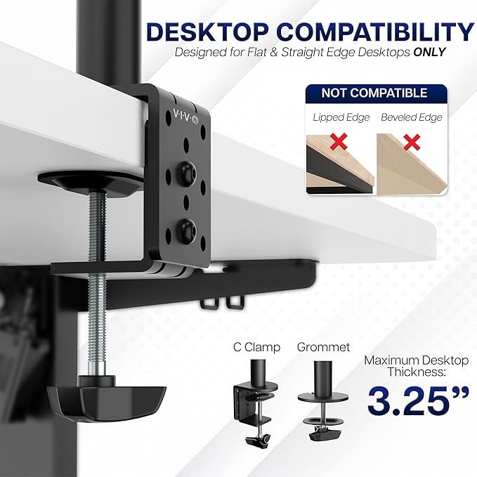 VIVO Dual Monitor Desk Mount, Holds 2 Computer Screens up to 30 inches and