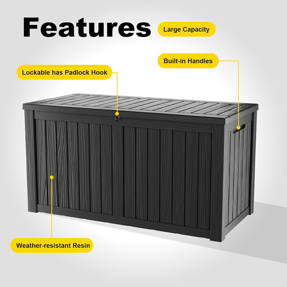 DRATO 180 Gallon Outdoor Storage Box Waterproof, Resin Large Deck Box for Pat...