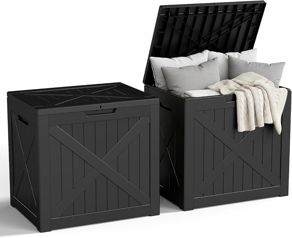 31 Gallon Outdoor Storage Box, Large Resin Deck Box for Patio Cushions, Garde...