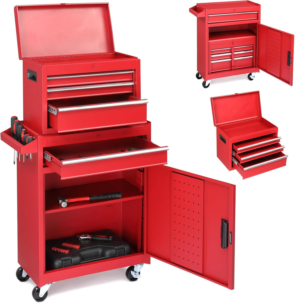 Winado 4-Drawer Rolling Tool Chest, 2-in-1 Large Storage Toolbox, Red