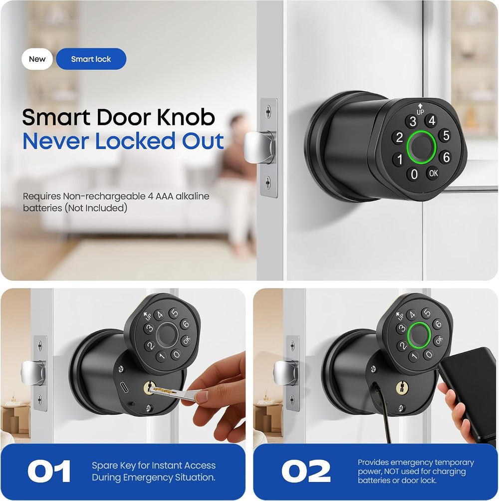 Keyless Entry Keypad Door Lock with Knob, Smart Door Lock with Fingerprint