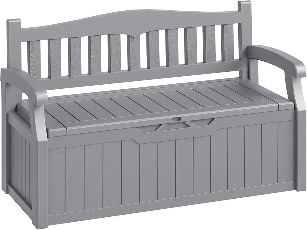 80-Gallon Outdoor Storage Bench, Waterproof Deck Box with Lockable Lid & ...