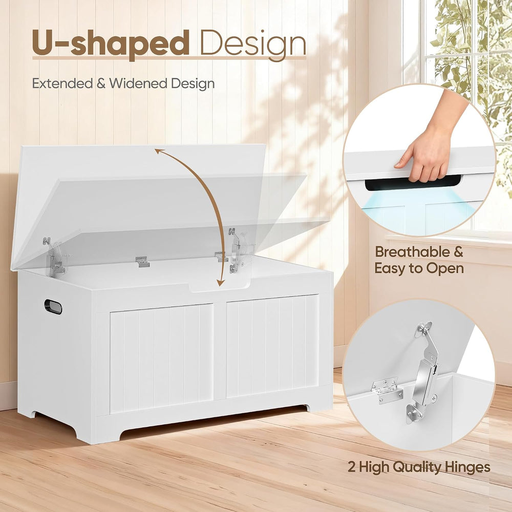 Wooden Storage Chest Box with Flip-top Lid & Safety Hinge, 39.4 Inch Livi...