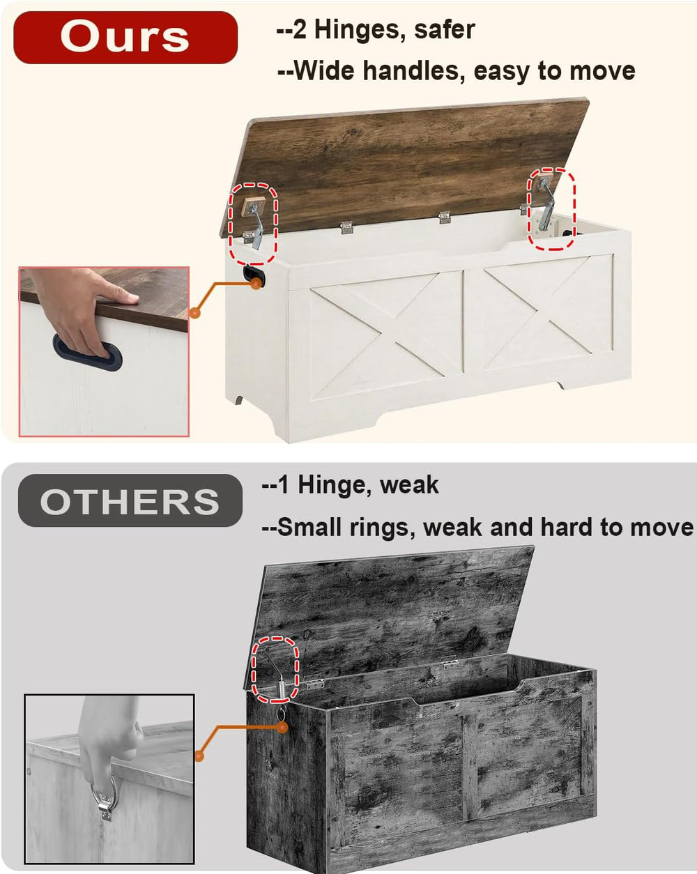 Timberer 47.2" Storage Chest, Wooden Storage Bench, Entryway Shoes Bench