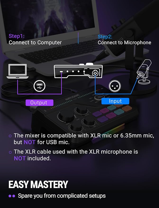 Fifine Gaming Mixer for Voice Chat and Streaming- 7.1ch Surround Sound
