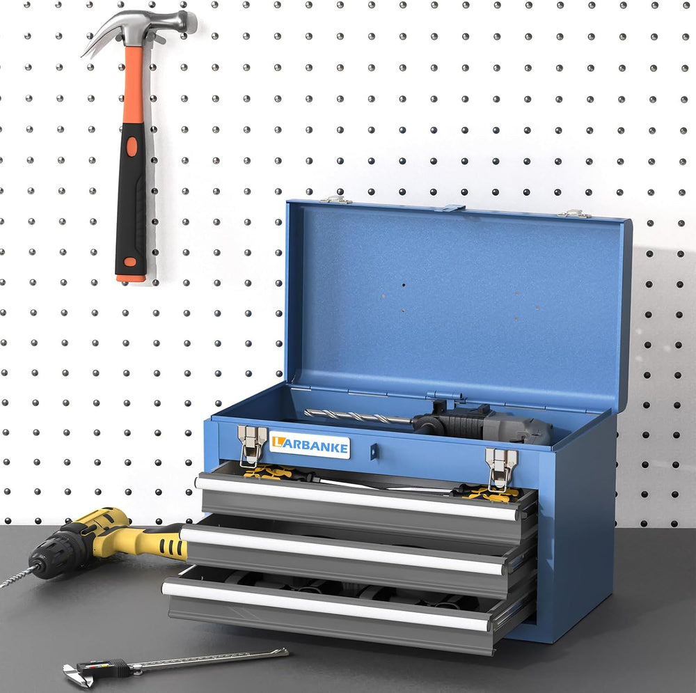 LARBANKE Metal Tool Box,3 Drawer Tool Box with Top Storage Tray, Portable Too...