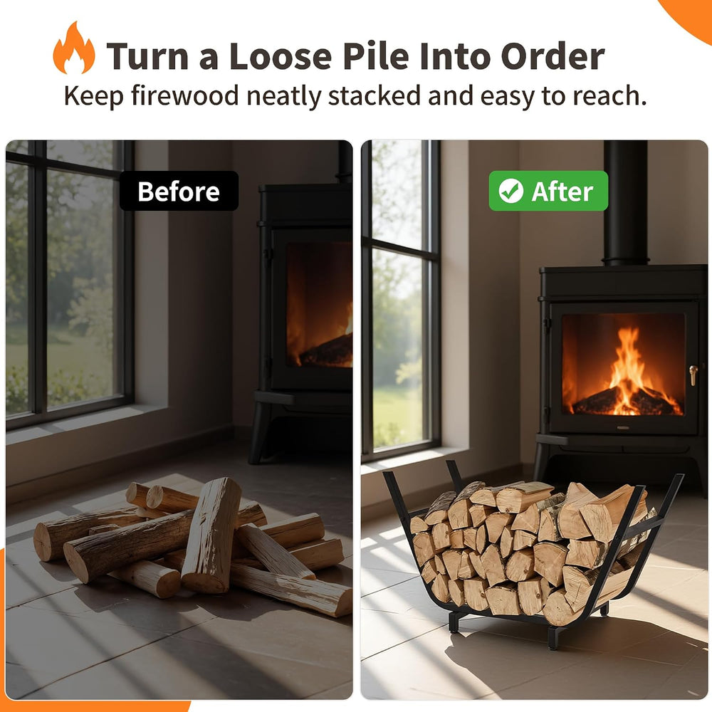 Firewood Rack Outdoor and Indoor, 30 Inch, Tapered Iron Frame for Fire Pits