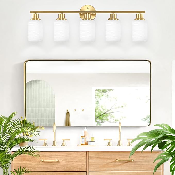 Guliaofo 5-Light Vanity Lights, Brushed Gold Bathroom Light Fixture
