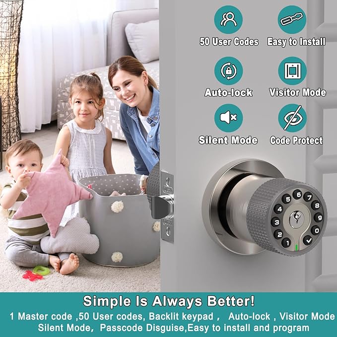 BOTHSTAR Keypad Door Knob with Key, Keyless Entry Door Lock, Code Locks Door