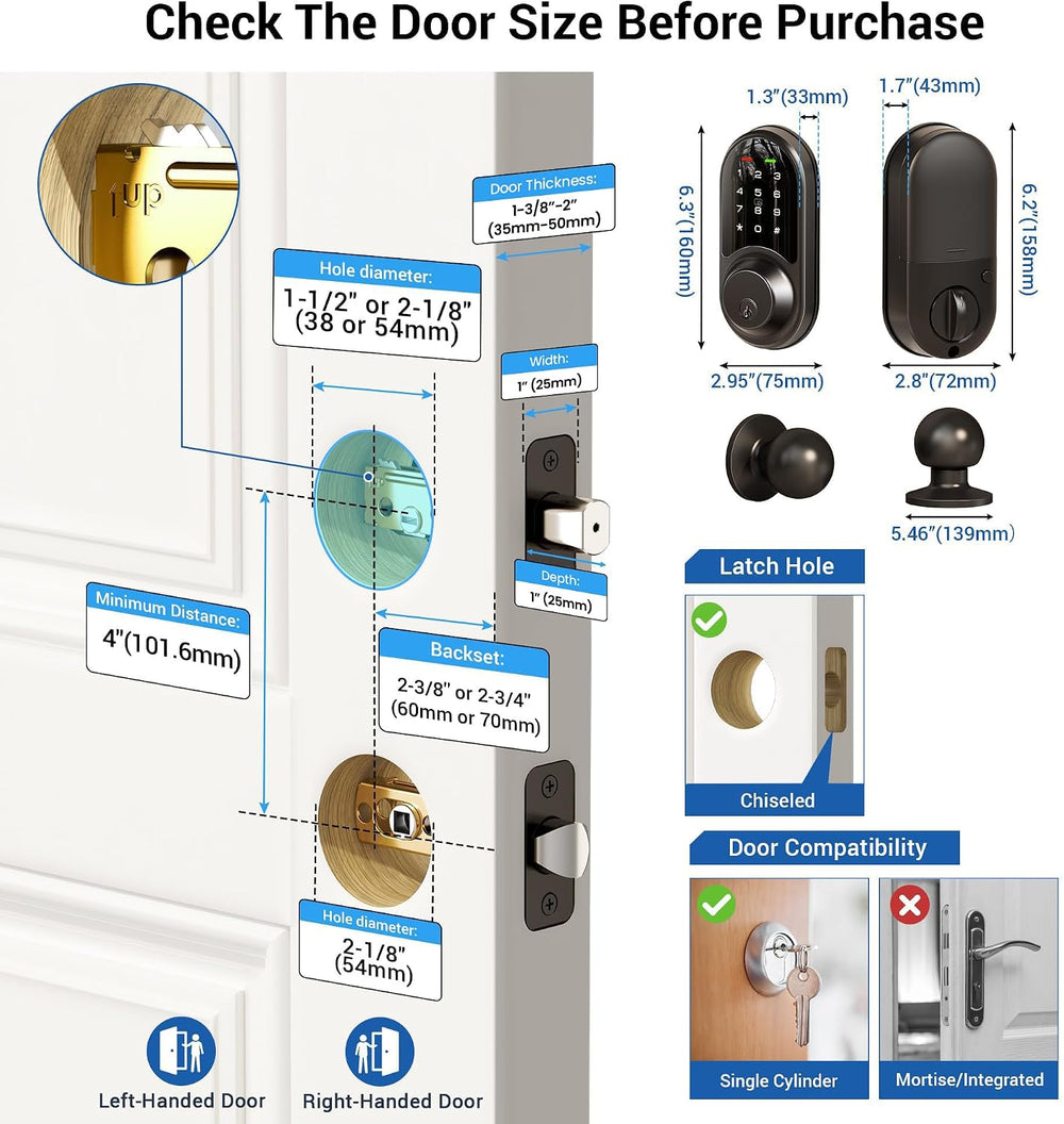 Veise RZ06C Smart Lock Electronic Deadbolt 2 Knobs Handle Set, Matte Black