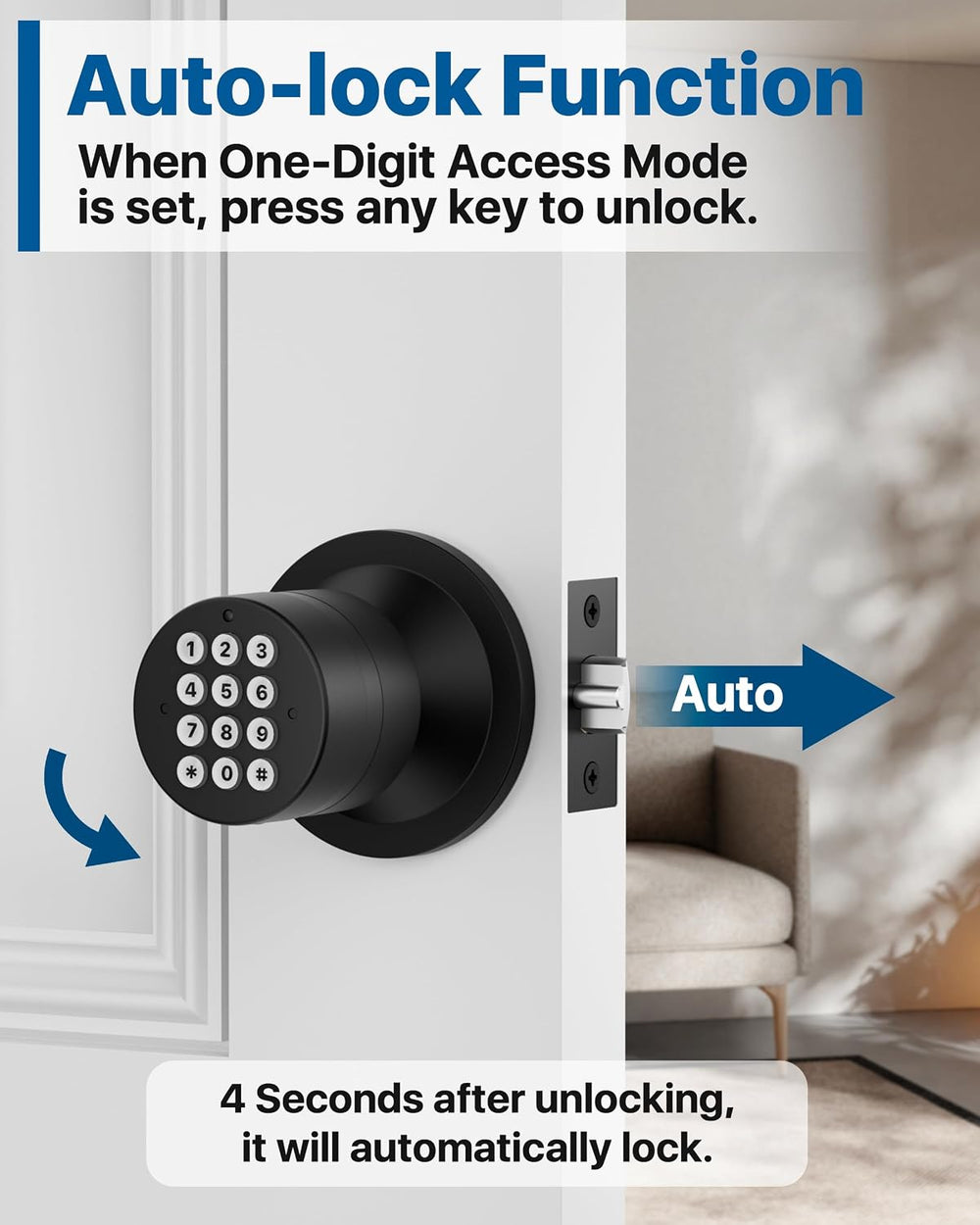 HIDALIFE Door Knob with Keypad, Door Knob with Lock, Keyless Entry Door Lock ...