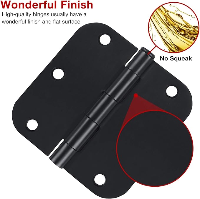 TDCHINGES 30 Pack Rounded Matte Black Door Hinges 3.5 Inch 5/8" Radius I...