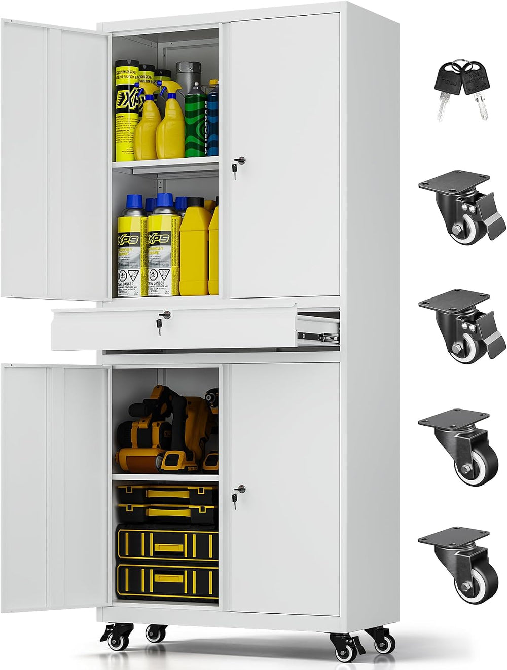 73" Metal Garage Storage Cabinet with Wheels, Rolling Tool Storage with ...