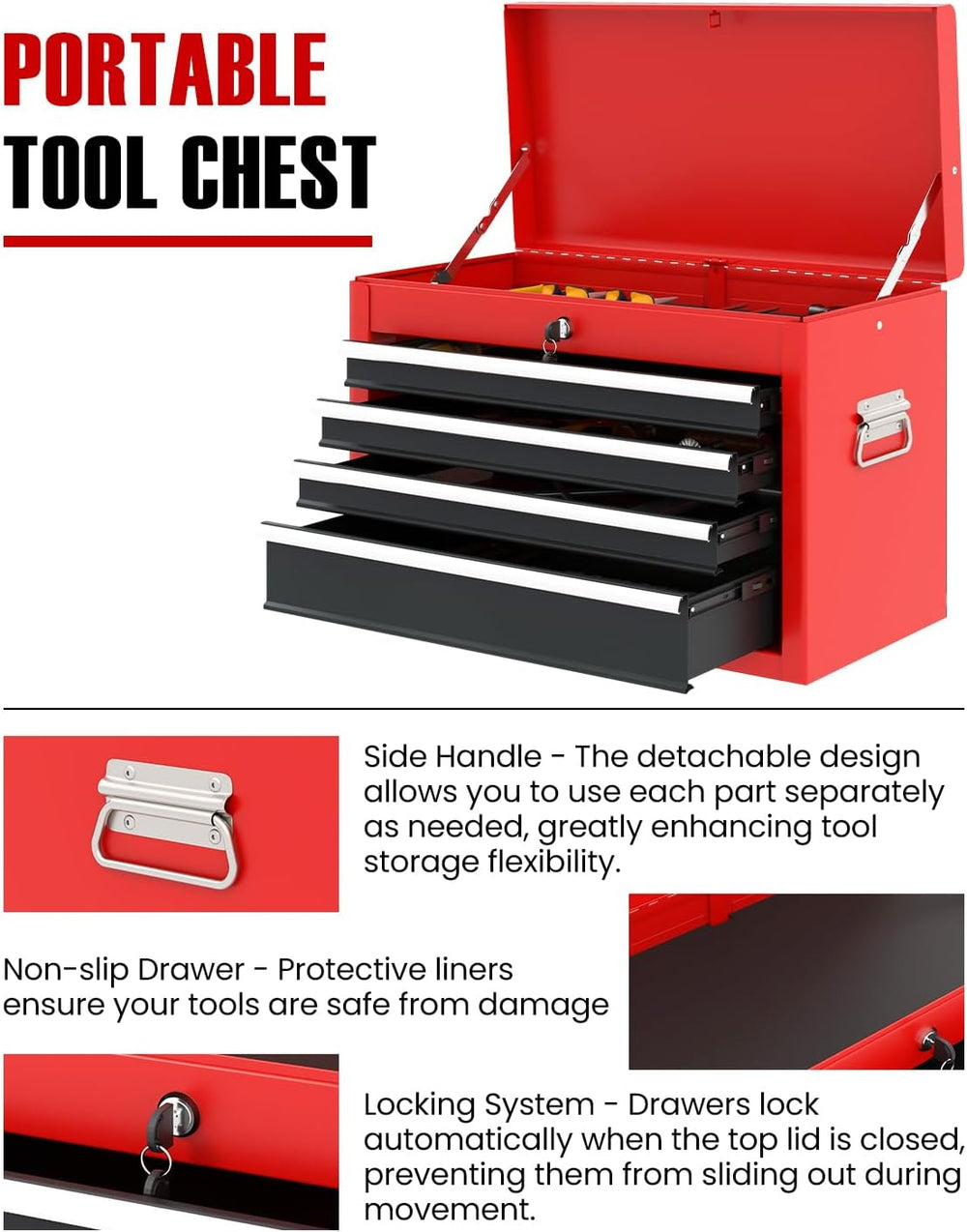 ARNOT 2-in-1 Rolling Tool Chest with 5 Drawers, Heavy-Duty Metal Tool Box wit...