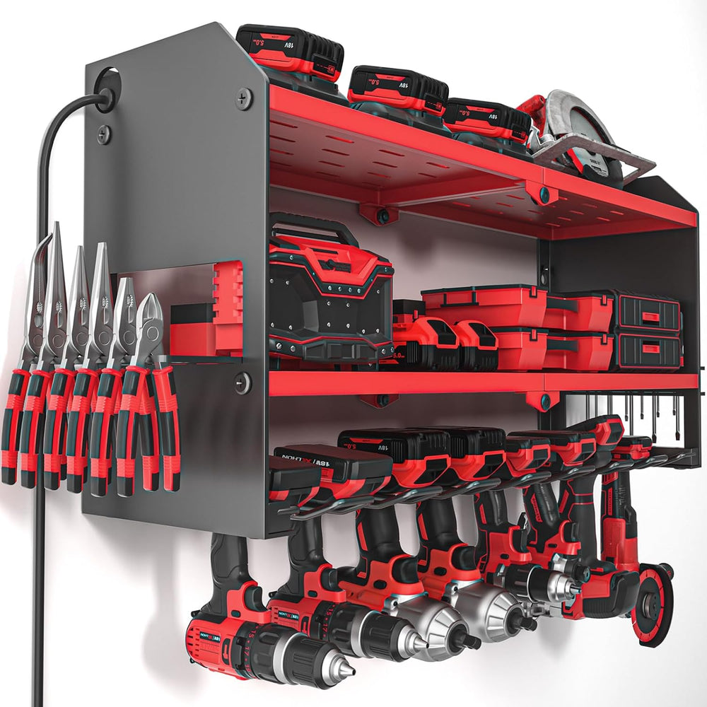 Power Tool Organizer with Charging Station Wall Mount, Cordless Drill and Bat...