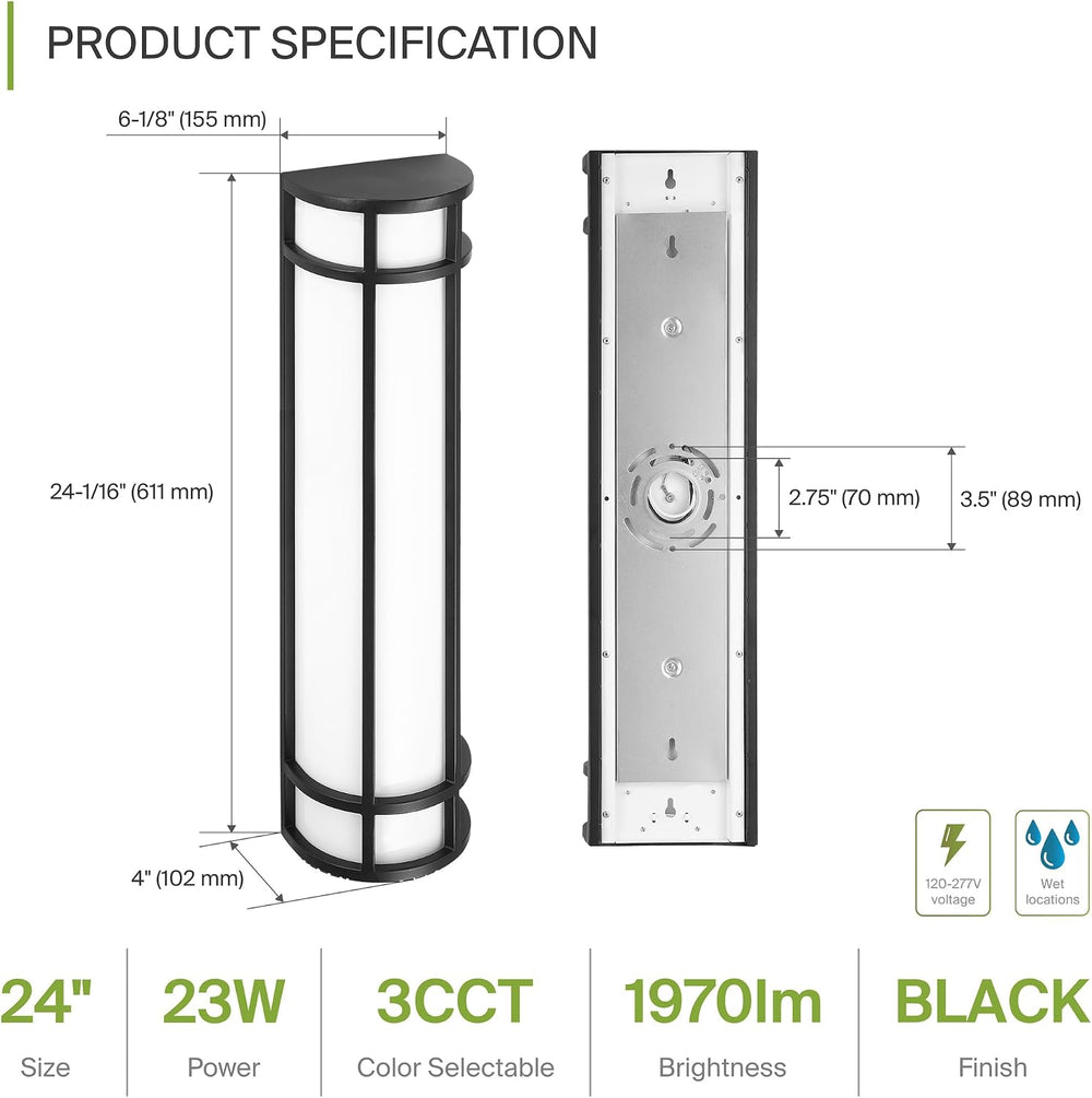 ASD 24" LED Outdoor Wall Light 4 Pack | Half Cylinder 3CCT, Porch | Black