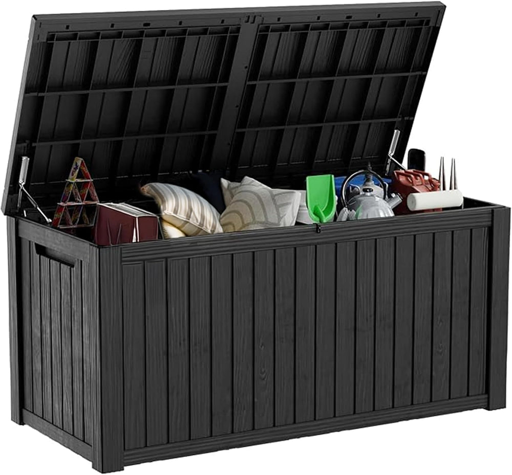 180 Gallon Waterproof Outdoor Storage Box,Resin Deck Box,Lockable Outside Sto...