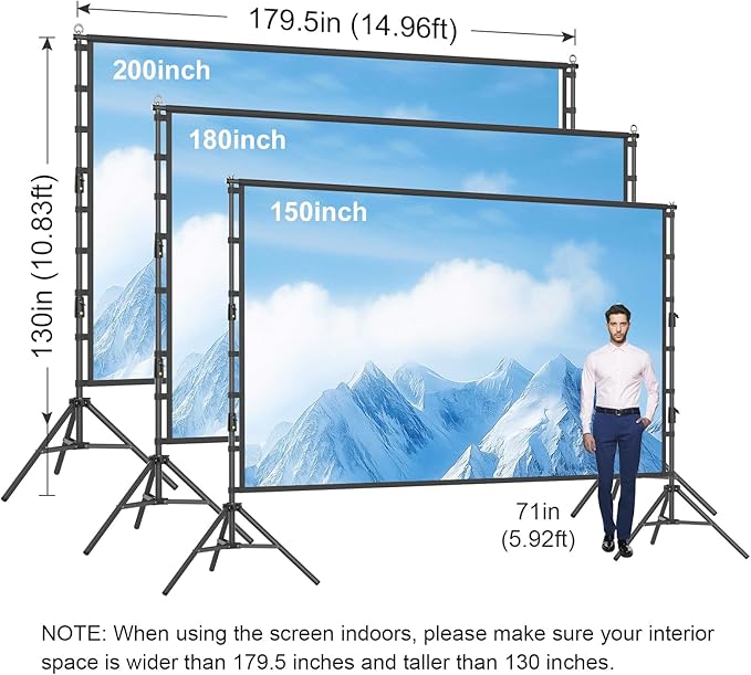 Outdoor Projector Screen with Stand, TOWOND 200 Inch Portable Projection Screen