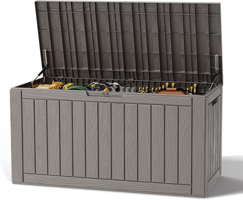 Resin Outdoor Deck Storage Box Waterproof (Grey, 120 Gallon)