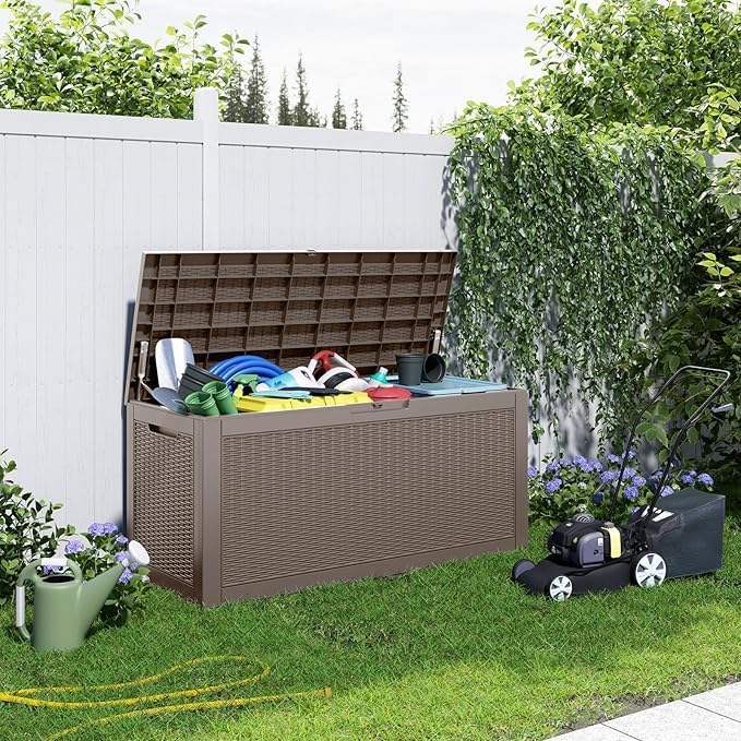 100 Gallon Outdoor Storage Box - Resin Deck Box for Waterproof Patio Furnitur...
