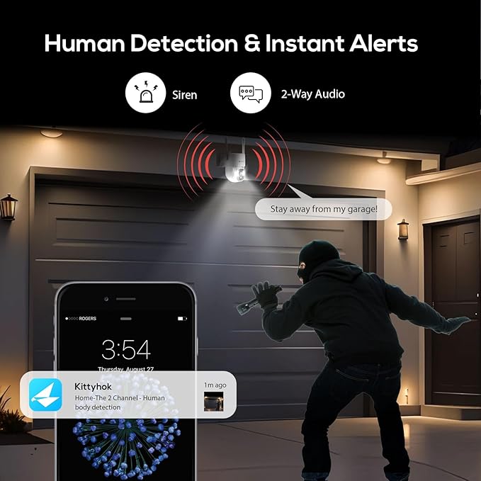 Kittyhok Solar Security Cameras Wireless Outdoor, 360° Pan & Tilt Home Se...