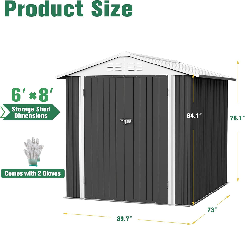 Flamaker 6x8 FT Storage Shed Waterproof Metal Garden Shed with Lockable Door ...