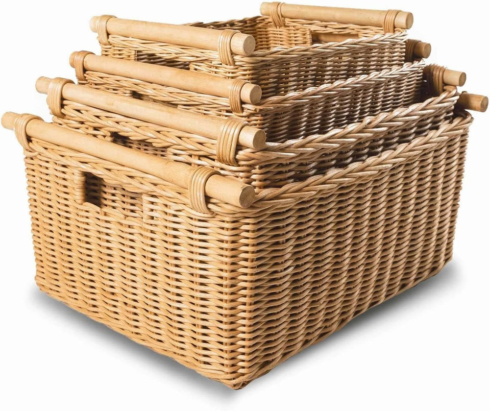The Basket Lady Pole Handle Wicker Storage Basket, S, Sandstone