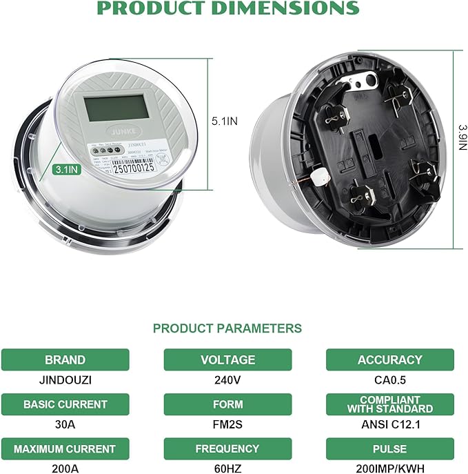 Digital Electric Meter for RV & Home, CL200 KWH Watt Meter for RV Pedesta...