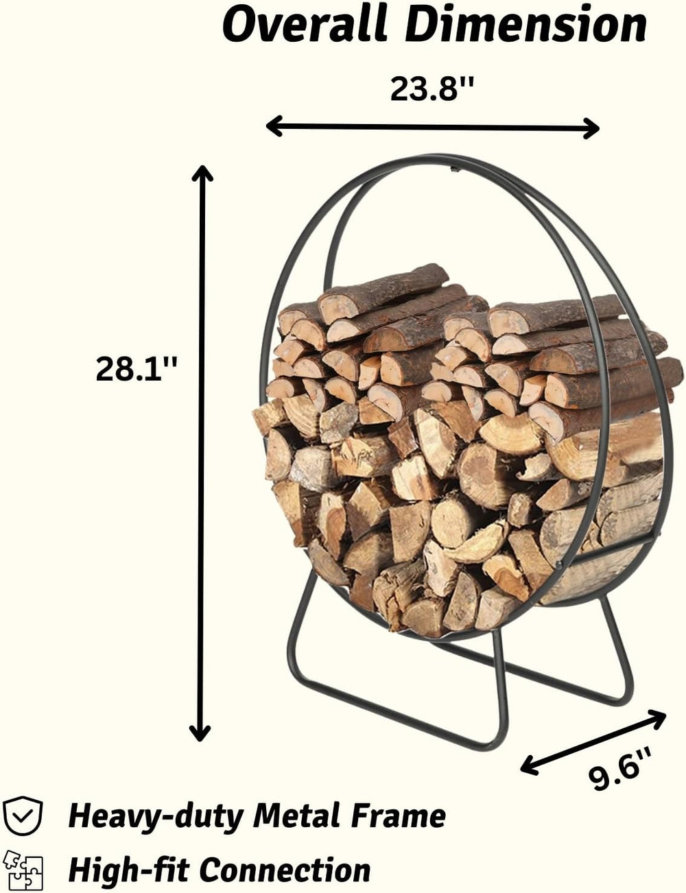 Outvita 24 in Firewood Log Rack, Round Tubular Log Hoop Holder