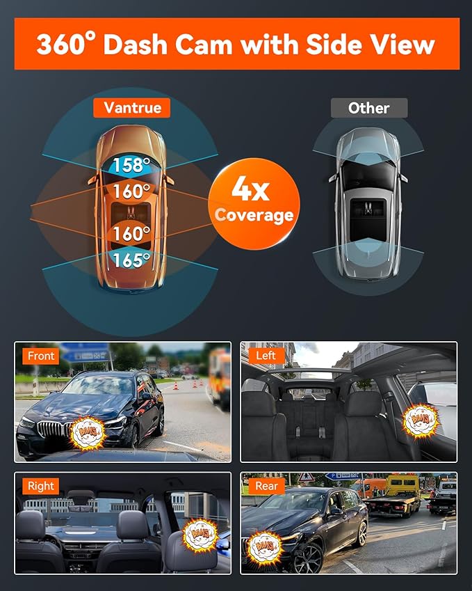 Vantrue N5 4 Channel WiFi 360° All Sides Dash Cam, STARVIS 2, IR Night Vision
