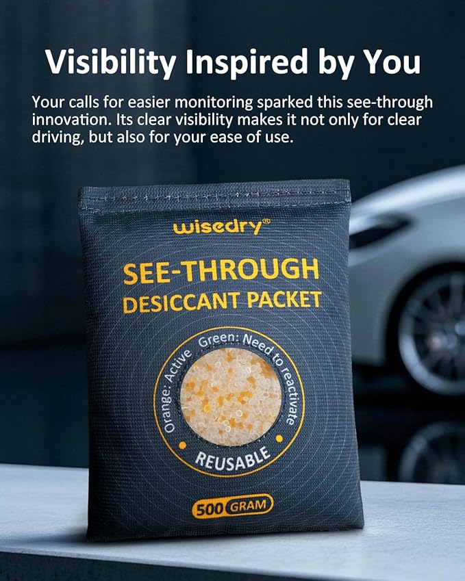 wisedry 4 x 500 Gram See-Through Silica Gel Packets, Color-Indicating Desiccant