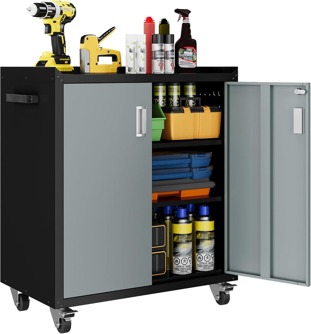 LCAOPC Metal Storage Cabinet with Wheels - Lockable, Rolling Tool Cabinet for...